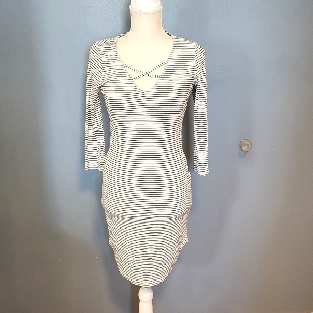 Jacob supply midi length y2k Retro striped crisscross vneck shift dress